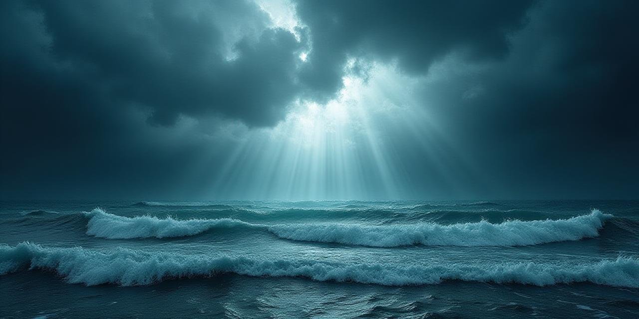 A turbulent ocean surface under a dark sky